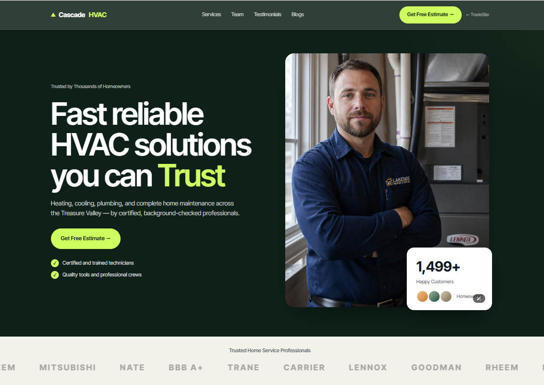 Cascade HVAC website preview