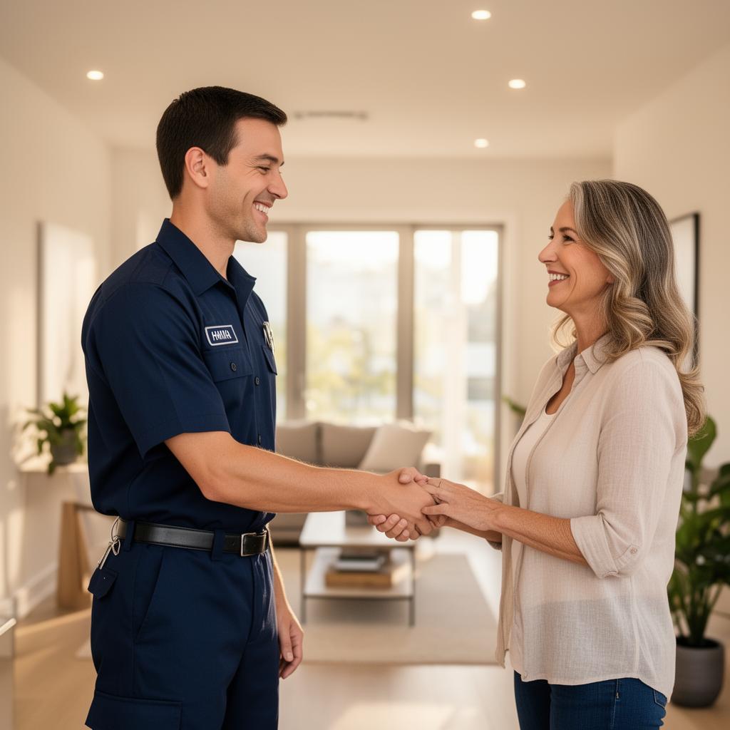 Summit Cooling technician with a happy homeowner