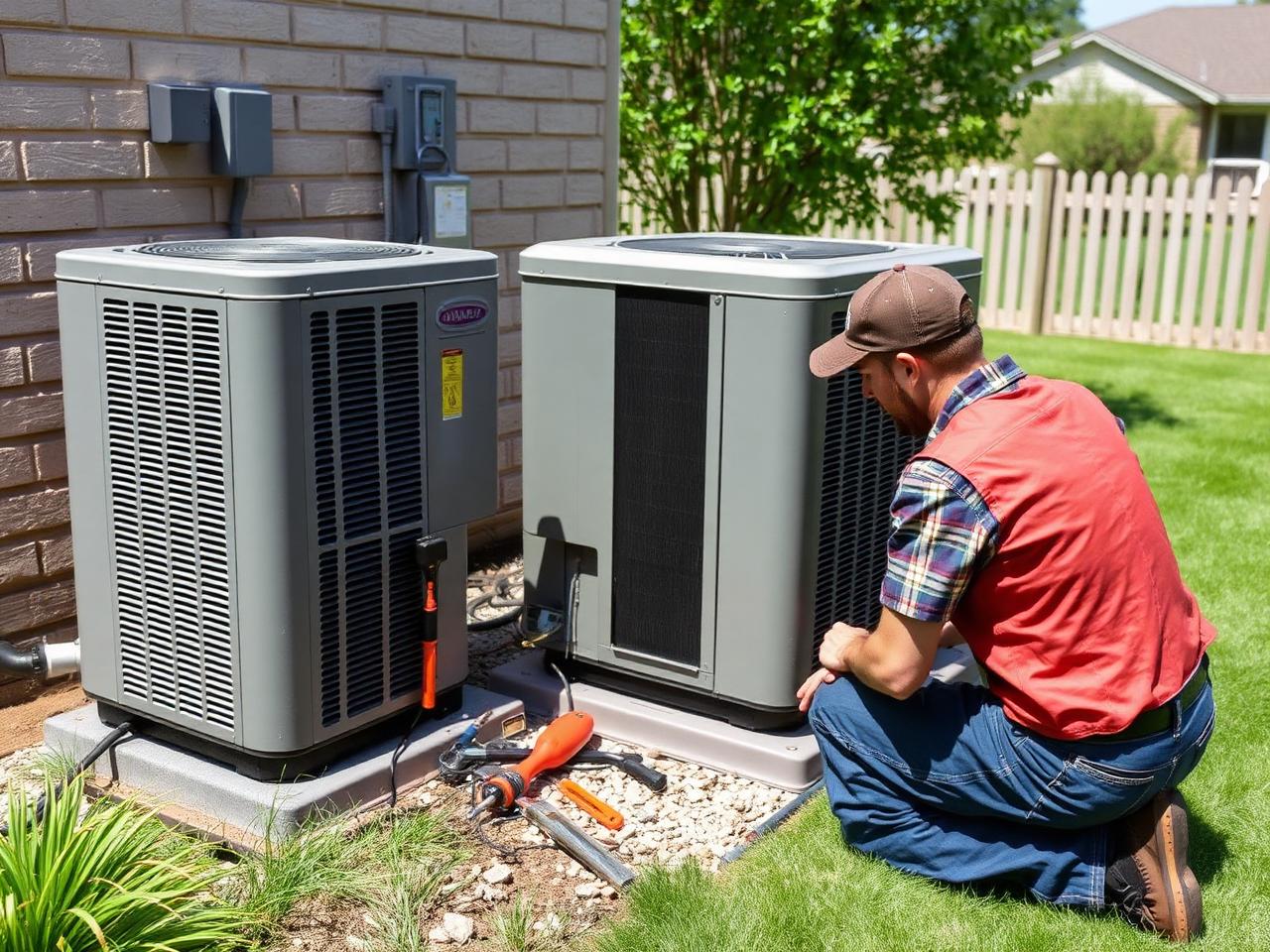 Summit Cooling technician servicing an outdoor AC condenser